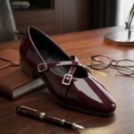 Maroon Patent Mary Jane Block Heel Shoes for Women