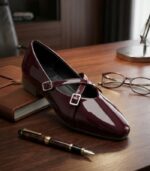 Maroon Patent Mary Jane Block Heel Shoes for Women