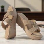 Beige Comfort Wedge Sandals with Cross-Strap Design